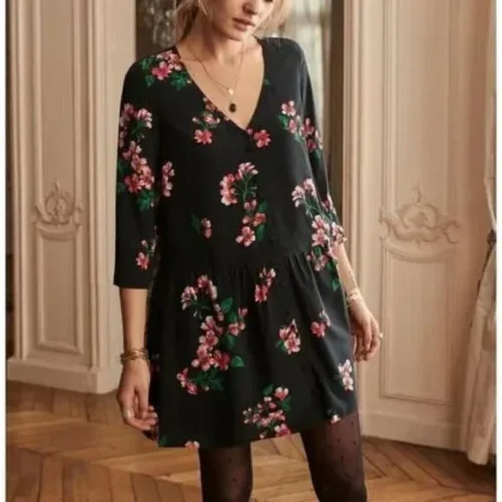 Sezane Silk Penny Floral Mini Dress Size 38 US 6